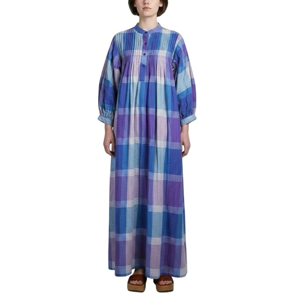 Vintage 50s Saybury Pleated Plaid Cottage Maxi Dress - M